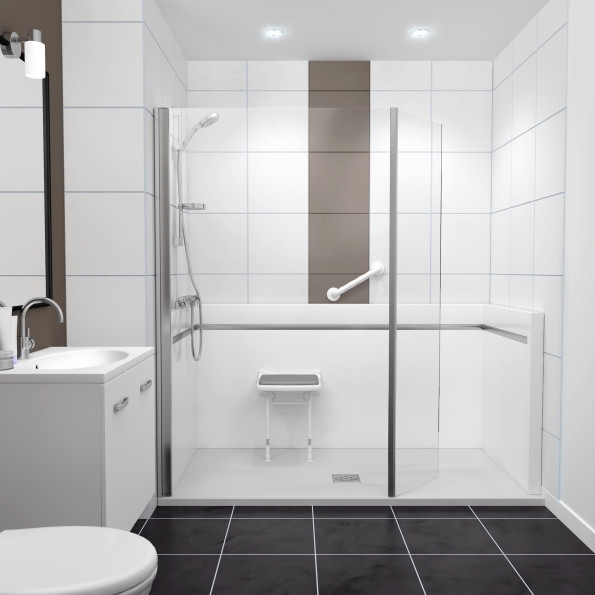 douche avec siège rabattable et rambarde